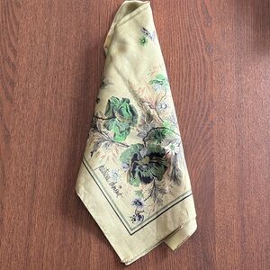 PATRICIA DUMONT - Vintage Poly/Satin Olive Green & Black Floral Pattern Scarf